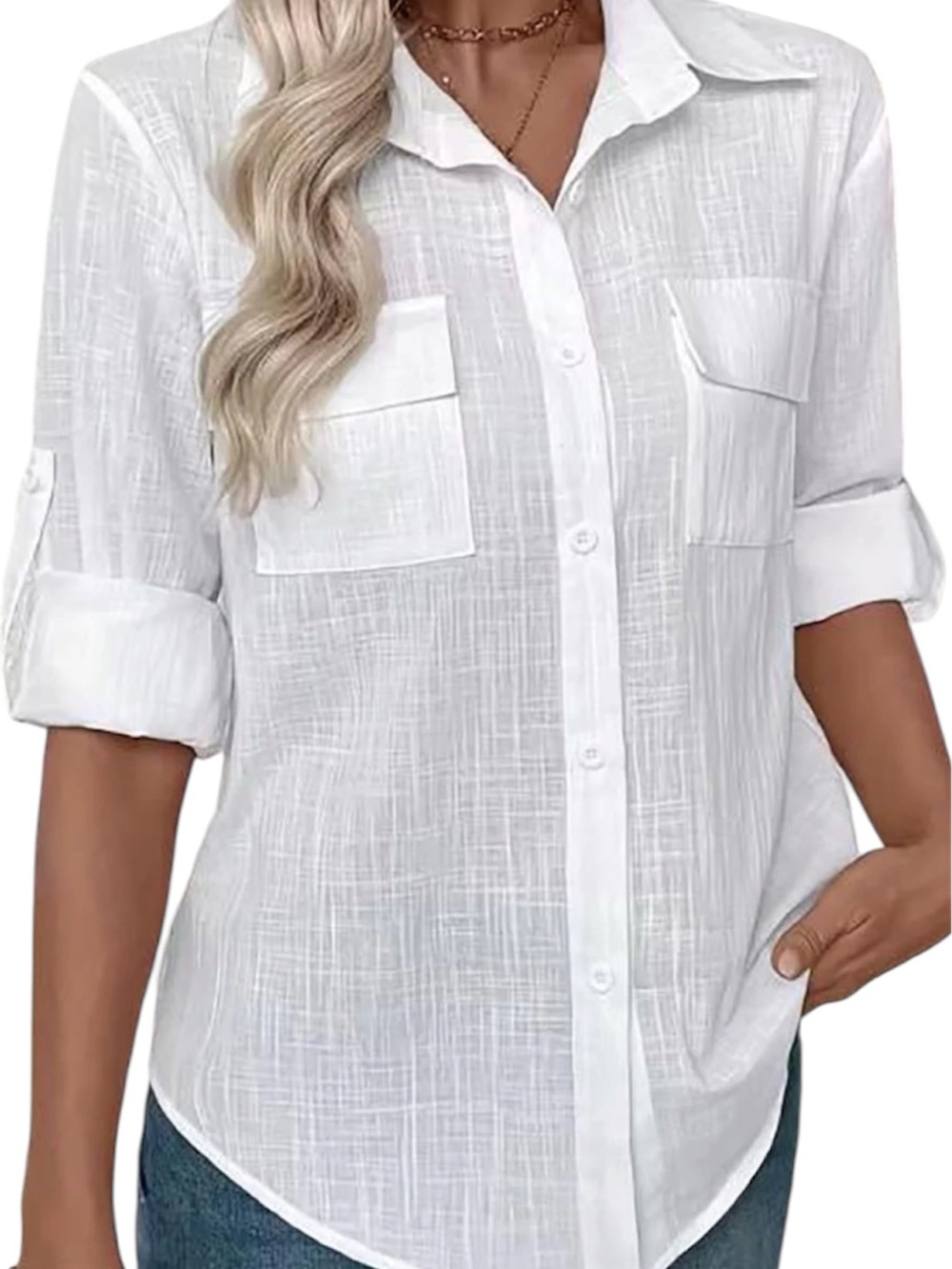 B.Wear Classic White Button-Down Shirt Women's size M with Roll Sleeves L337